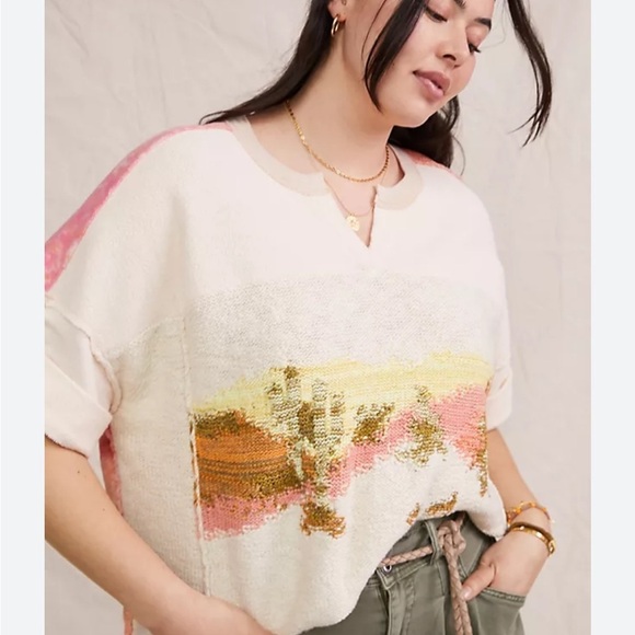 Anthropologie Pilcro Desert Intarsia Sweater Tee Size Medium - Picture 3 of 11